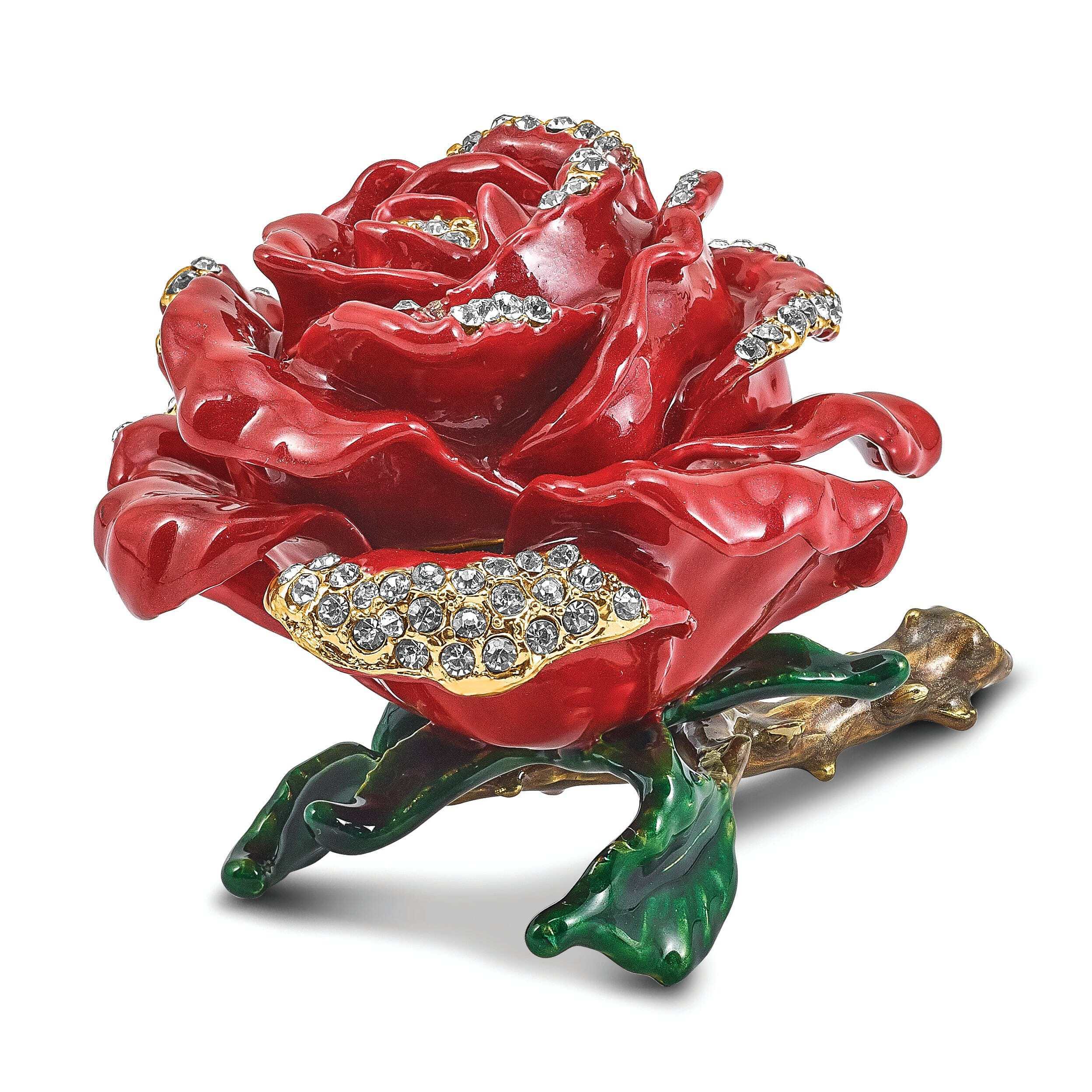 Bejeweled Pewter Multi Color Finish ROSA Red Rose Ring Pad Trinket Box - image 5 of 6