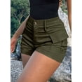 thumbnail image 3 of Womens Casual High Waist Button Front Street Style Cargo Shorts with Pockets for Summer Green M, 3 of 5
