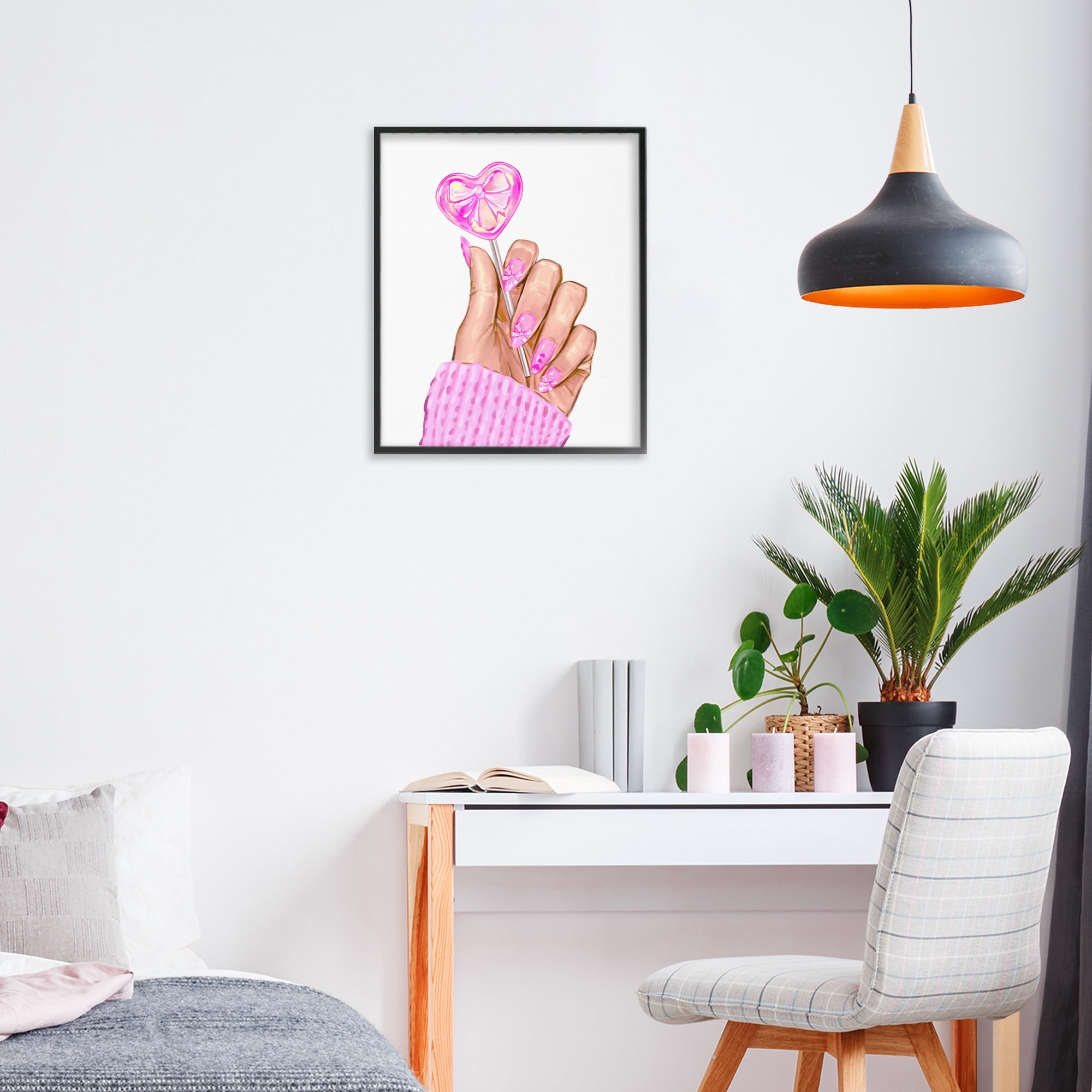 Pink Fashion Bow Lollipop Black Framed Giclee Art, design by Ziwei Li