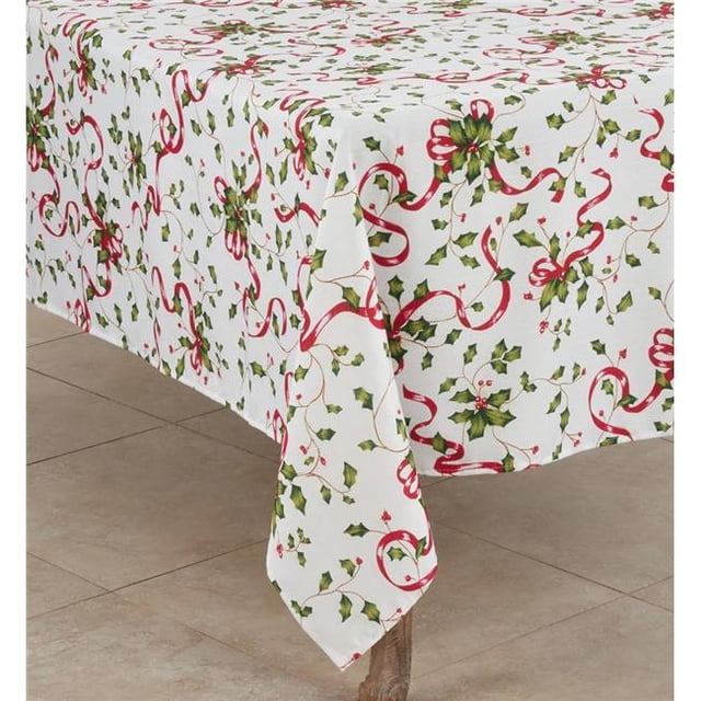 Saro Lifestyle 3175.M70S 70 x 70 in. Christmas Tablecloth with Holly & Ribbon Design, Multi Color