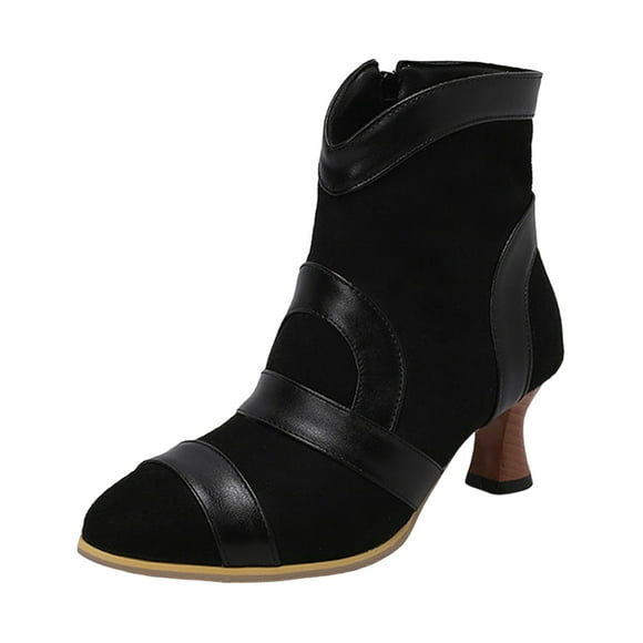 PEASKJP Women's Combat Boots Chunky Heel Zipper Ankle Boots for Ladies, Black 38