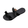 thumbnail image 1 of Slide Sandals for Womens Flat Double Straps Bow Open Toe Non Slip Beach Summer Sandals Black, 1 of 9