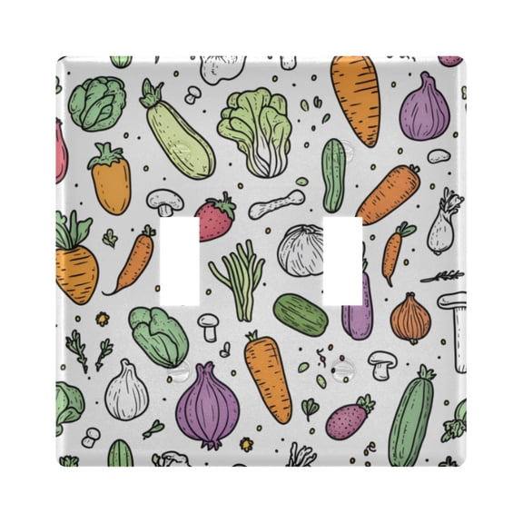 Yayeee Toggle Light Switch Wall Plate 2-Gang 4.56"x4.48" Decorative Outlet Cover, Purple Vegetables Pattern