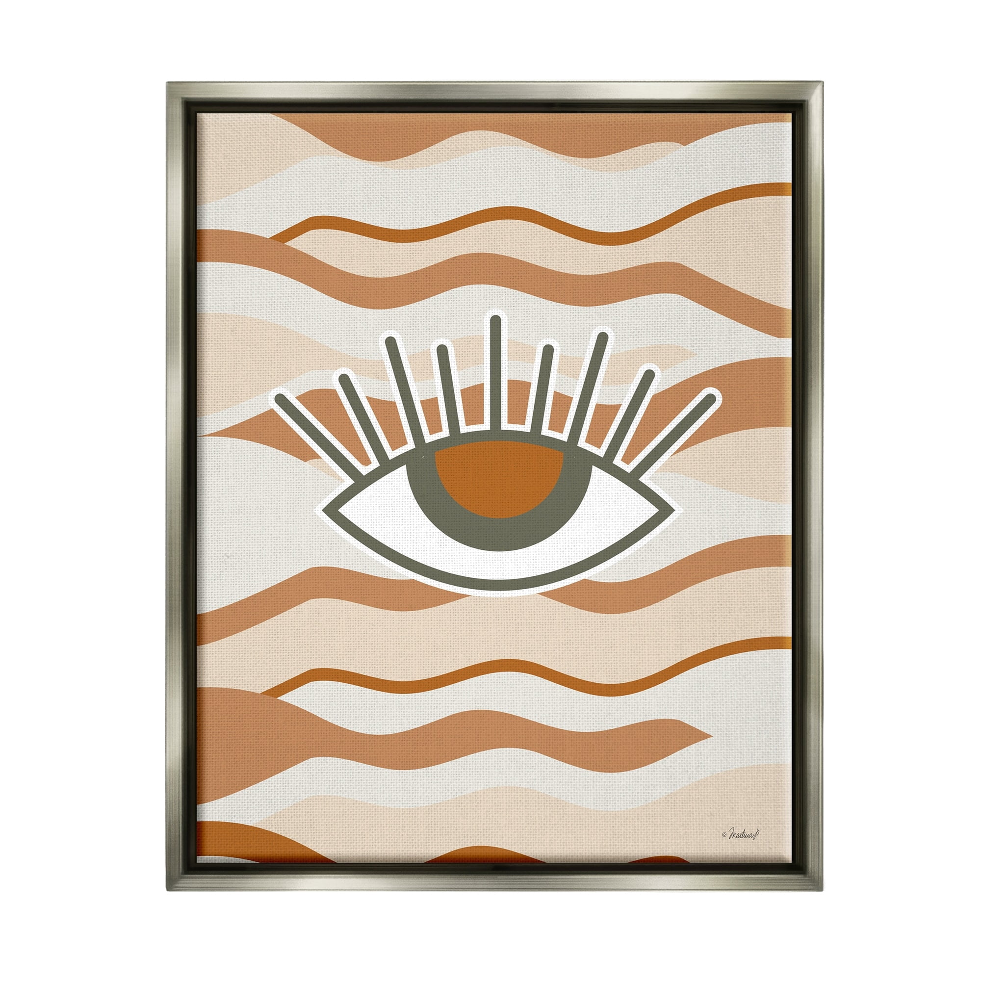 Stupell Industries Earthy Modern Spiritual Eye Wavy Striped Shapes Graphic Art Luster Gray Floating Framed Canvas Print Wall Art, Design by Martina Pavlova