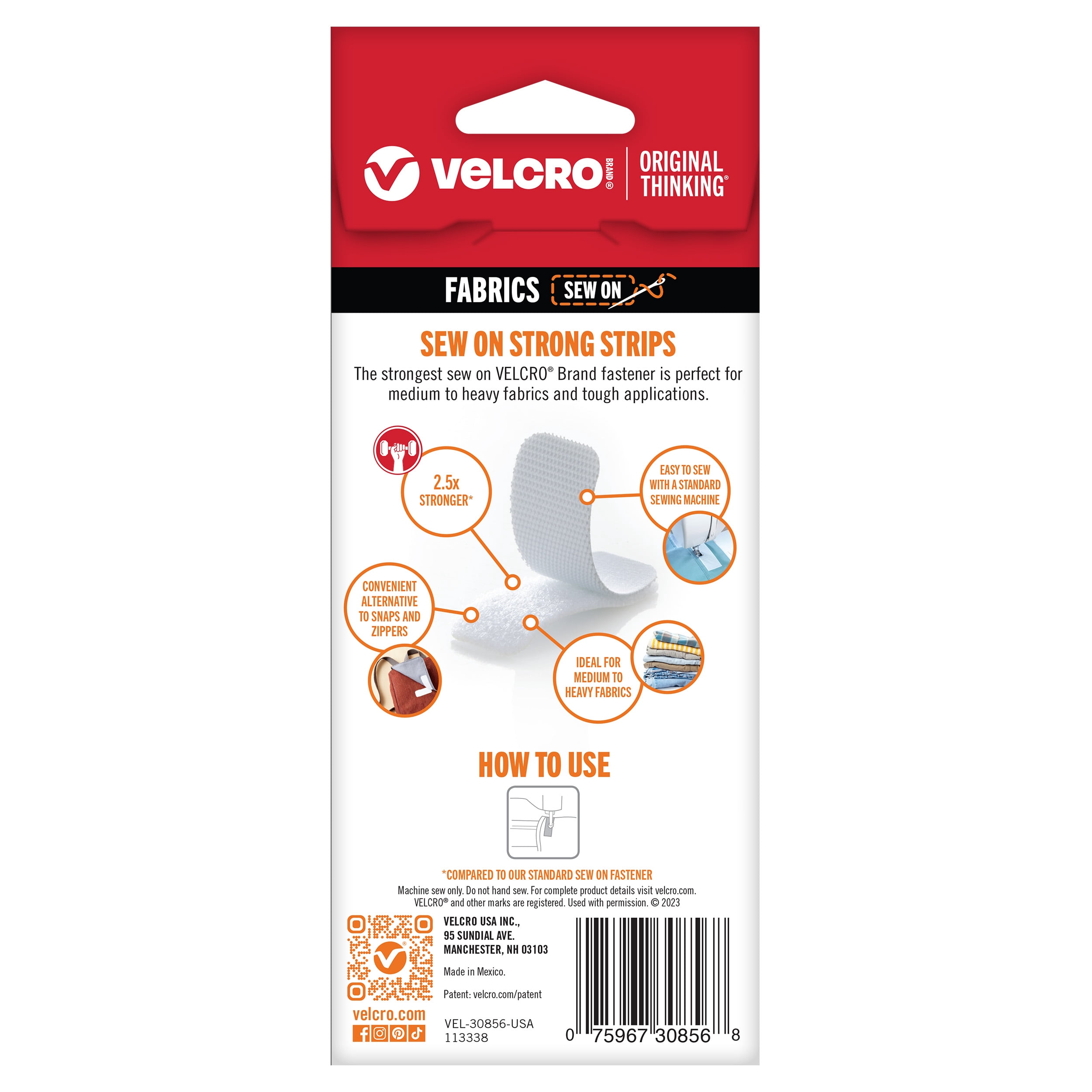 (2 pack) VELCRO Brand Sew on Strong Hook and Hoop Fastener Strips | 8 Sets, White | 2.5in x 1in Size