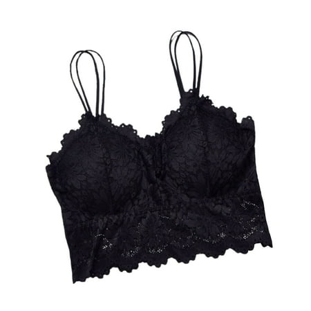 

harmtty Spaghetti Straps Beauty Back Lady Bra Wire Free Flower Pattern Lace Push Up Stretchy Bra for Jogging Black XL