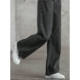 thumbnail image 2 of renvena Kids Girls Elastic Waistband Wide Leg Loose Denim Pants Straight Jean Casual Charcoal Grey 5-6, 2 of 5
