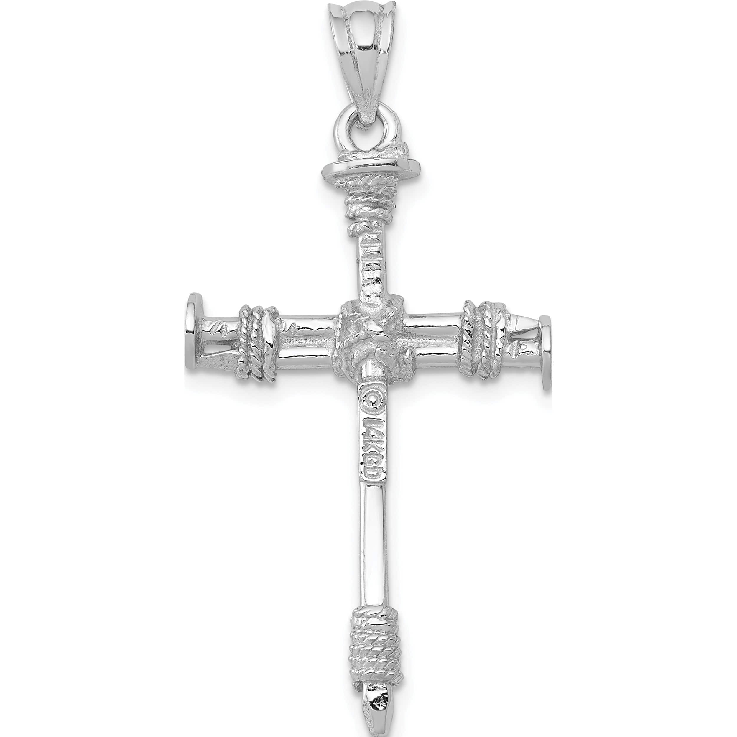 14K White Gold Nail Cross Pendant (40 X 20) Made In United States d807