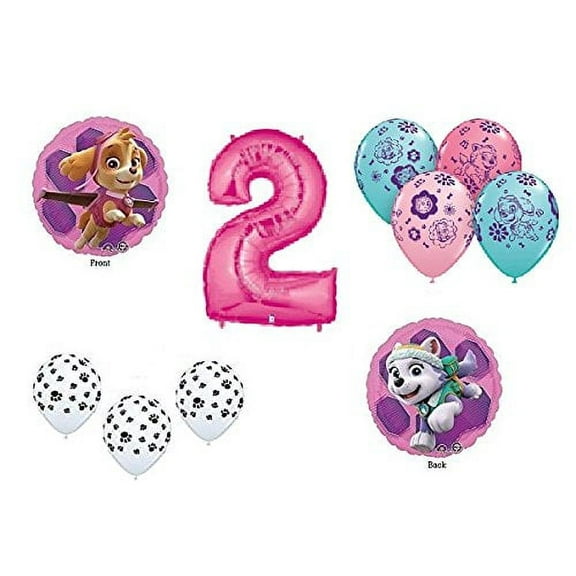 Paw Patrol GIRL'S Dog 2nd #2 Second Pink 10 Piece Birthday Party Mylar and Paw Latex Balloons Set