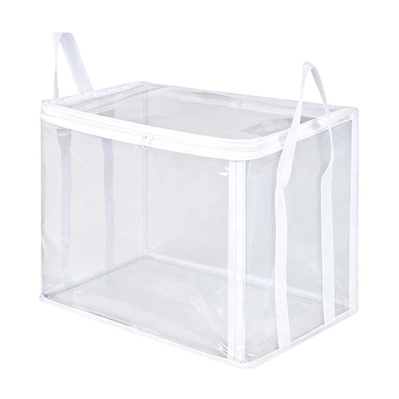 Clear PVC Storage Bag Heavy Duty Moving Bin Foldable Closet Organizer Thick Transparent Clothes Container with Zipper Handles White Large