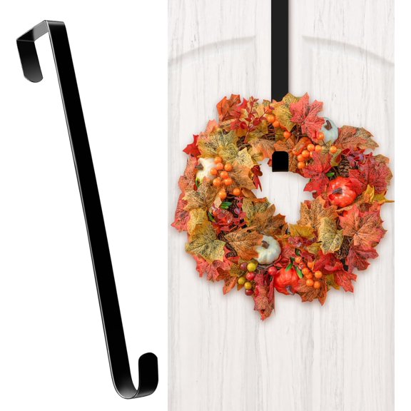 YYhl Wreath Hangers for Front Door, 12" Wreath Hanger Door Wreath Hook Over The Door Hanger, Door Wreath Garland Hanger Metal Wreath Holder Door Hanger Hook for Halloween Christmas 1pack