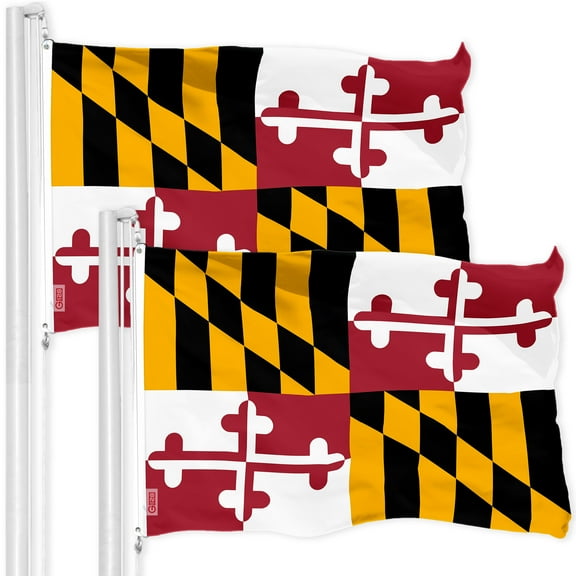 G128 2 Pack: Maryland MD State Flag | 3x5 Ft | Printed 150D Polyester - Indoor/Outdoor, Vibrant Colors, Brass Grommets, Quality Polyester, Much Thicker More Durable Than 100D 75D Polyester