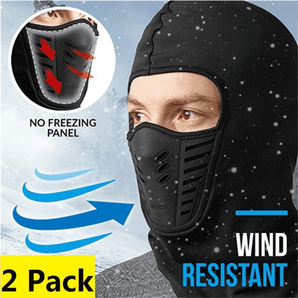 DEBGFS 2 Pack Men Cold Weather Windproof Fleece Ski Ninja Mask Winter Balaclava Full Face Neck Mask Aviator Bomber Trooper Trapper Hat Motorcycle Ear Flap Cap Black,blackupgraded,2