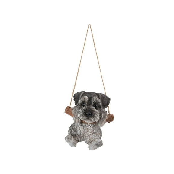Hi-Line Gifts Hanging Schnauzer Puppy Outdoor Garden Statue - 5" - Gray and White