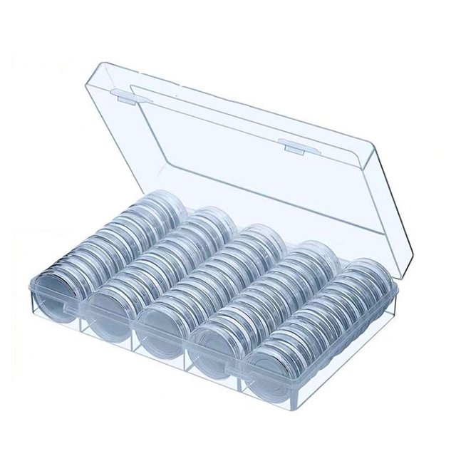 Estuche para cápsulas de monedas con juntas de espuma y caja de almacenamiento, 100 piezas, almacenamiento seguro de monedas para coleccionistas, protección de monedas, estuche organizador para