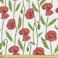 thumbnail image 1 of Floral Fabric by the Yard Upholstery, Strips of Poppy Flowers Continuing Vertically, Decorative Fabric for DIY and Home Accents, Dark Coral Olive Green by Ambesonne, 1 of 5