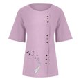 thumbnail image 4 of DTBPRQ Oversized Crew Neck Linen Tops for Women Short Sleeve Cotton Blend Tee Shirts Mexican Shirts, 4 of 5