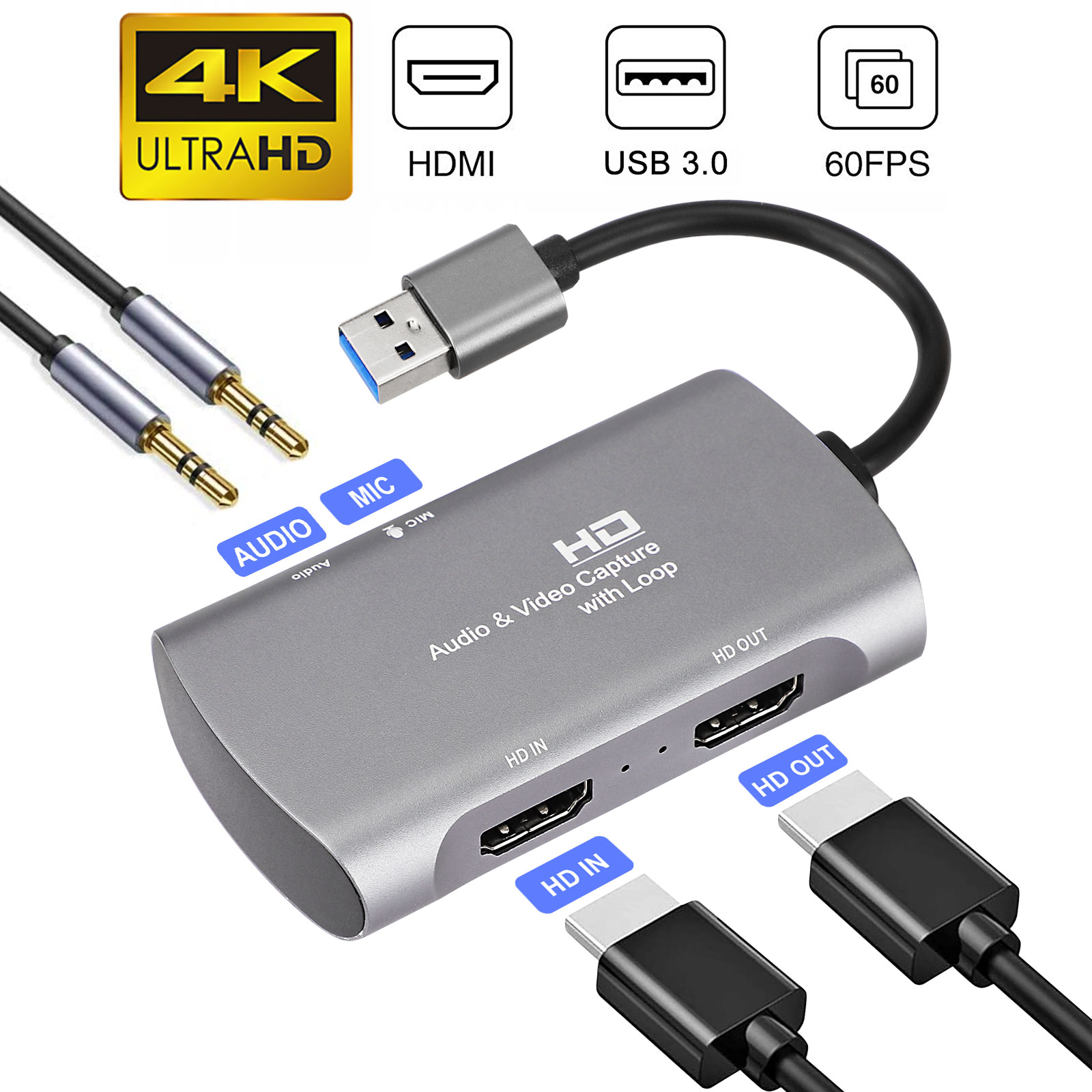Audio Video Capture Card 4k In And Pass Through Hd 1080p 60fps Obs Twitch Facebook Live Video Game Capture Recording Video Conferencing Streaming For Dslr Ps4 Ps5 Switch Computer Laptop Walmart Com