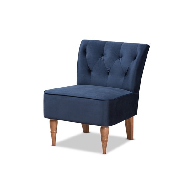 Baxton Studio Harmon moderno y contemporáneo de transición de tela de terciopelo azul marino tapizado y silla decorativa de madera con acabado marrón nogal Baxton Studio 1.93271E11