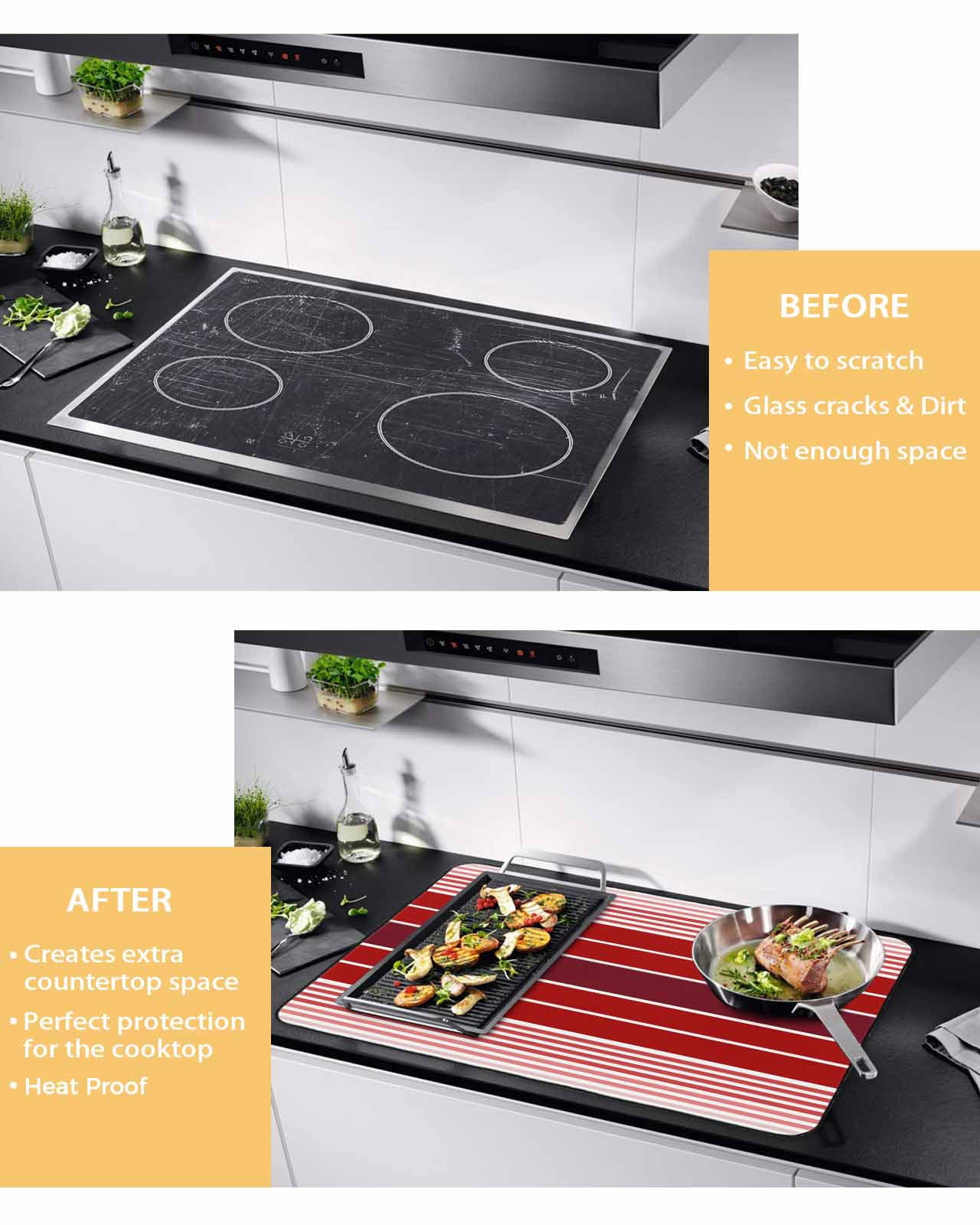 nqOlkjepod Large Induction Cooktop Protector Mat 24"x21", Red Striped Stove Top Covers for Electric Stove, Modern Minimalist Gradient Lines Country Stove Burner Cover Mats, Glass Top Stove Cover