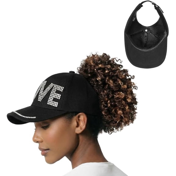 ARRIA Backless Satin Lined Cap, Silky Satin Interior Baseball Hat, Breakage Protection, Anti Friction, Curls, Braids, & Puffs (Black/Silver Love, Black/Silver Love)