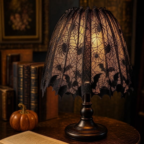 Gothic Cozy Spooky Lace Lamp Shade Cover with Bat Wall Stickers Set Polyester Self-Adhesive For Indoor Adult Fall Halloween Party Home Decor