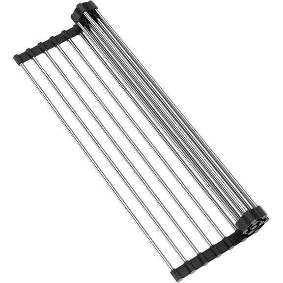 Kitchen dish drying rack with rollable sink, 17.2 inches x 15.7 inches, black