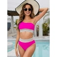 thumbnail image 6 of Women High Waisted Bikini Sets Two Piece Sporty High Cut Swimsuits Color Block Tummy Control Bathing Suit, 6 of 8
