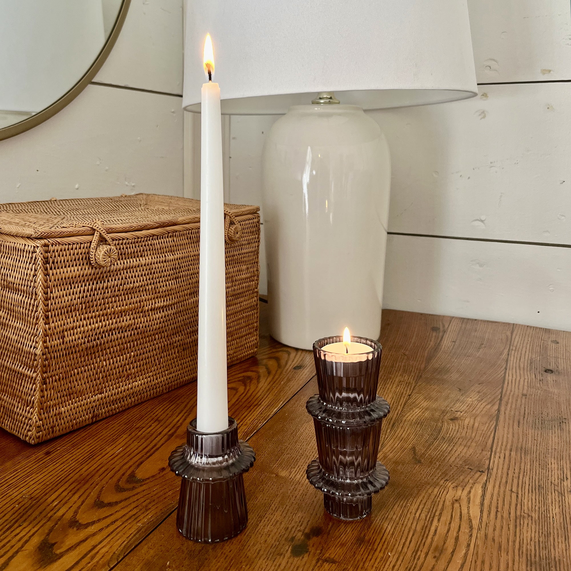 (3 pack) Mainstays Decorative Smoke Glass Ribbed Taper Tealight Candleholder, Set of 3, 3"