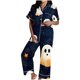 thumbnail image 2 of Pijama de manga corta con cuello vuelto para mujer, con bolsillos y estampado de Halloween, cintura elástica, de poliéster, 2 of 5