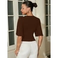 thumbnail image 4 of Chiclily Womens 3/4 Sleeve Wrap Blouse Dark Brown Large V Neck Dressy Casual Top Ruched T-Shirts, 4 of 6