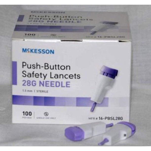 McKesson Lancet, PushButton Safety, Purple, Depth Settings 1.5 mm