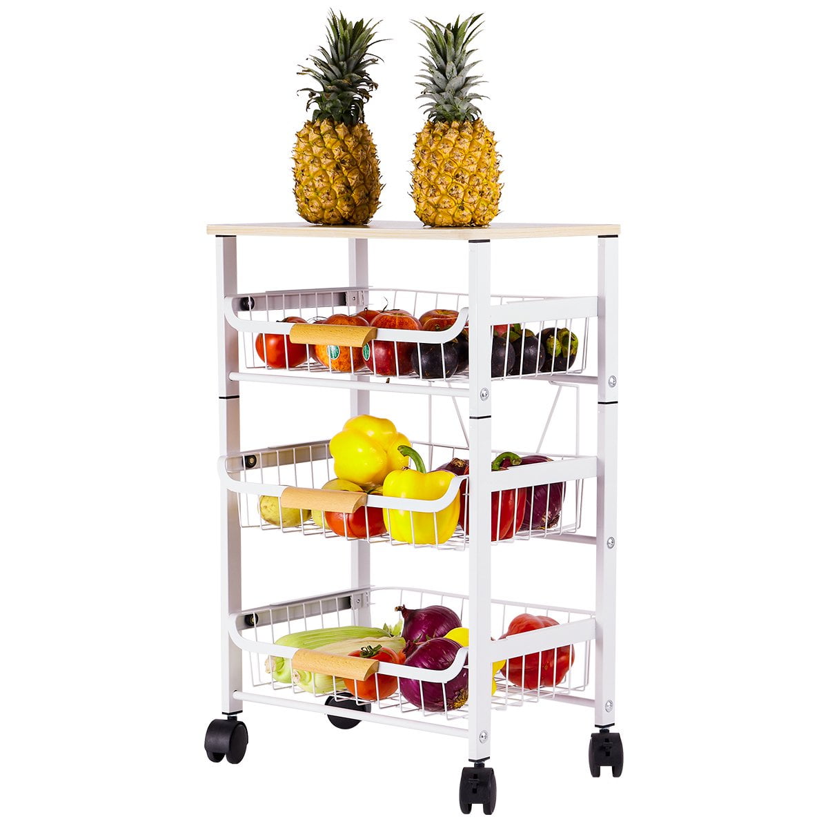 Kumji Kitchen Storage Rolling Cart, Kitchen Cart with Lockable Wheels