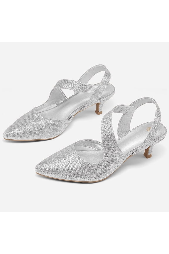 Women's Heel Pumps Silver 2 inch Slingback Dress Shoes 9.5M