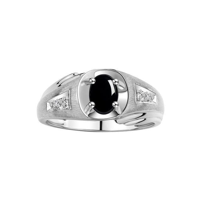 RYLOS Men's Rings Sterling Silver Rings Classic Designer Style 8X6MM Oval Gemstone & Diamond Ring Cabochon Onyx October Birthstone Rings For Men Size 9