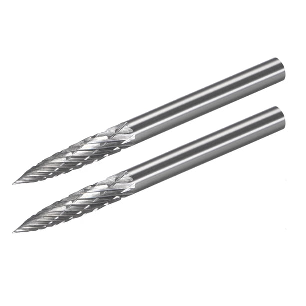 Fresas de carburo de doble corte, fresas rotativas en forma de cono puntiagudo, diámetro del vástago de 1/8", cabeza de 1/8", 2 piezas