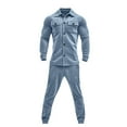 thumbnail image 3 of 2 Piece Clothing Set for Men Long Sleeve Zip Up Jacket and Trousers Casual Outdoor Work Outfits Sets, L, 3 of 8