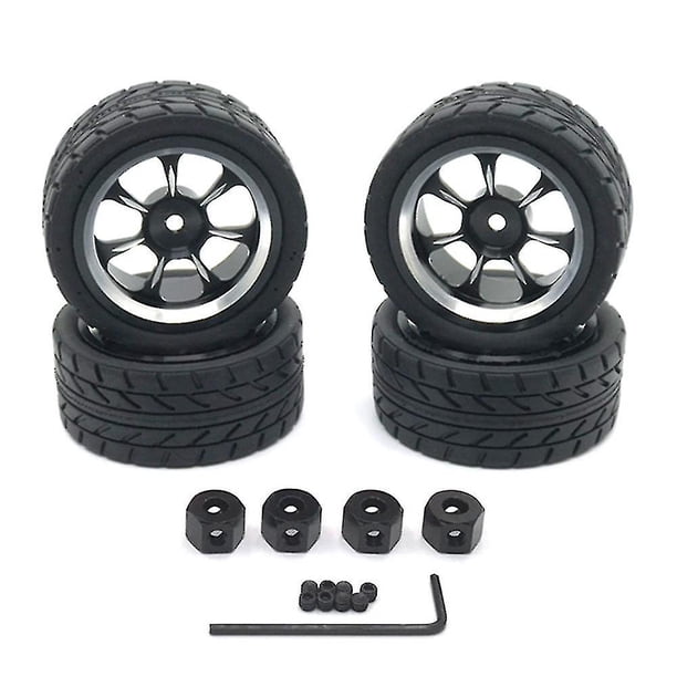 Neumático de llanta de rueda de metal de 65 mm con adaptador de 12 mm para Wpl, negro