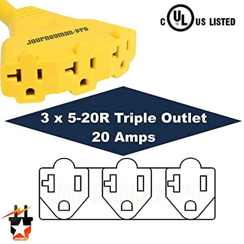 Journeyman-Pro 125 VAC 30AMP to 20 AMP (15AMP) Generator 3way Adapter Cord Electrical Plug