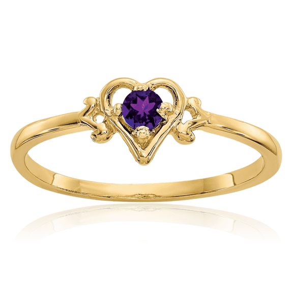 ICE CARATS 14K Solid Yellow Gold 0.10 carat Purple Amethyst Solitaire Heart Promise Ring - 1mm Slim Band - Round Cut, Natural, Prong Set Women's