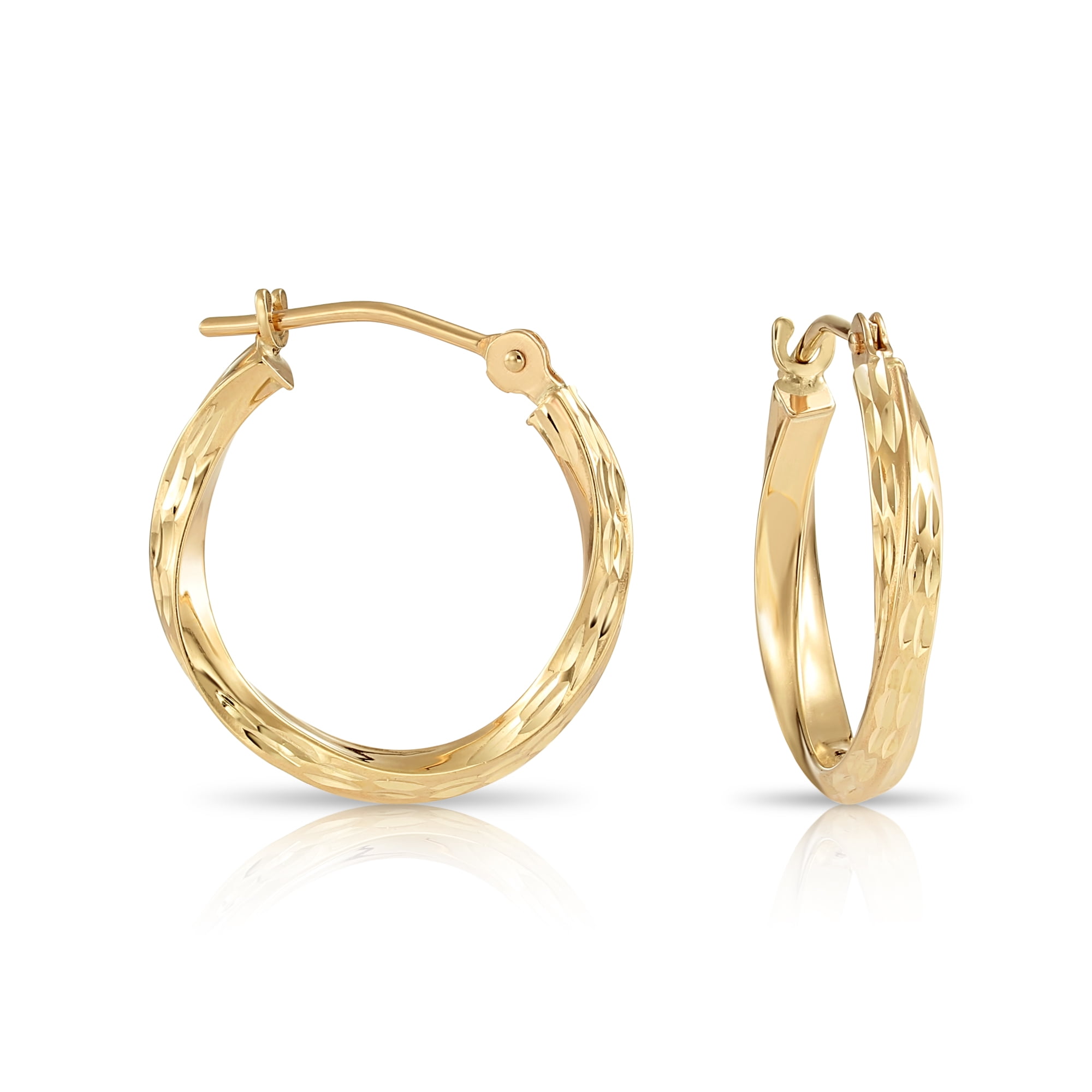 Tilo Jewelry 10K Yellow Gold Twisted Round Hoop Earrings with Diamond-Cut Engraving | 16mm | Everyday Earrings for Women & Unisex