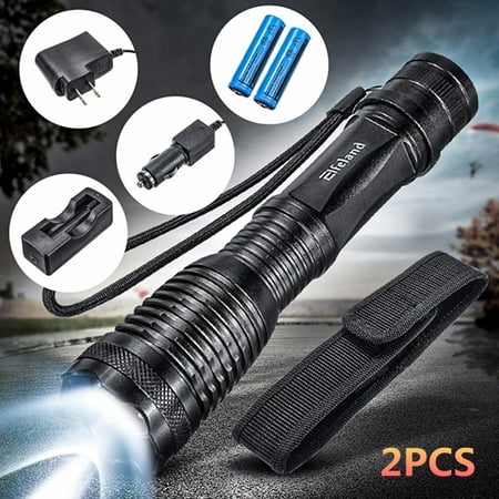 2Pcs 2500 Lumens T6 LED 5 Modes Flashlight Zoomable Torch Light Lamp + 18650 Battery + Charger For Camping