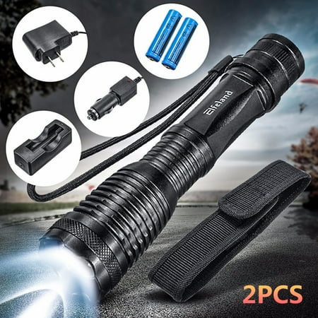 - 2Pcs 2500 Lumens T6 LED Zoomable Flashlight Torch Light Lamp 5 Modes + 18650 Battery + Charger For Camping Hiking