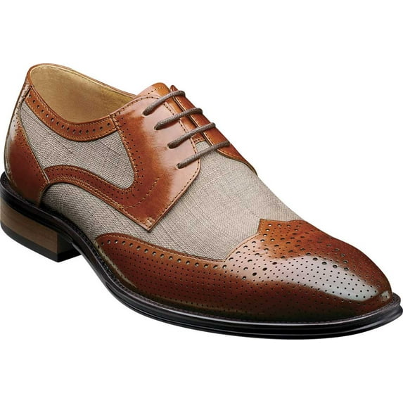 Men's Stacy Adams Harrison Spectator Shoe Cognac Multi Buffalo Leather/Linen 14 M