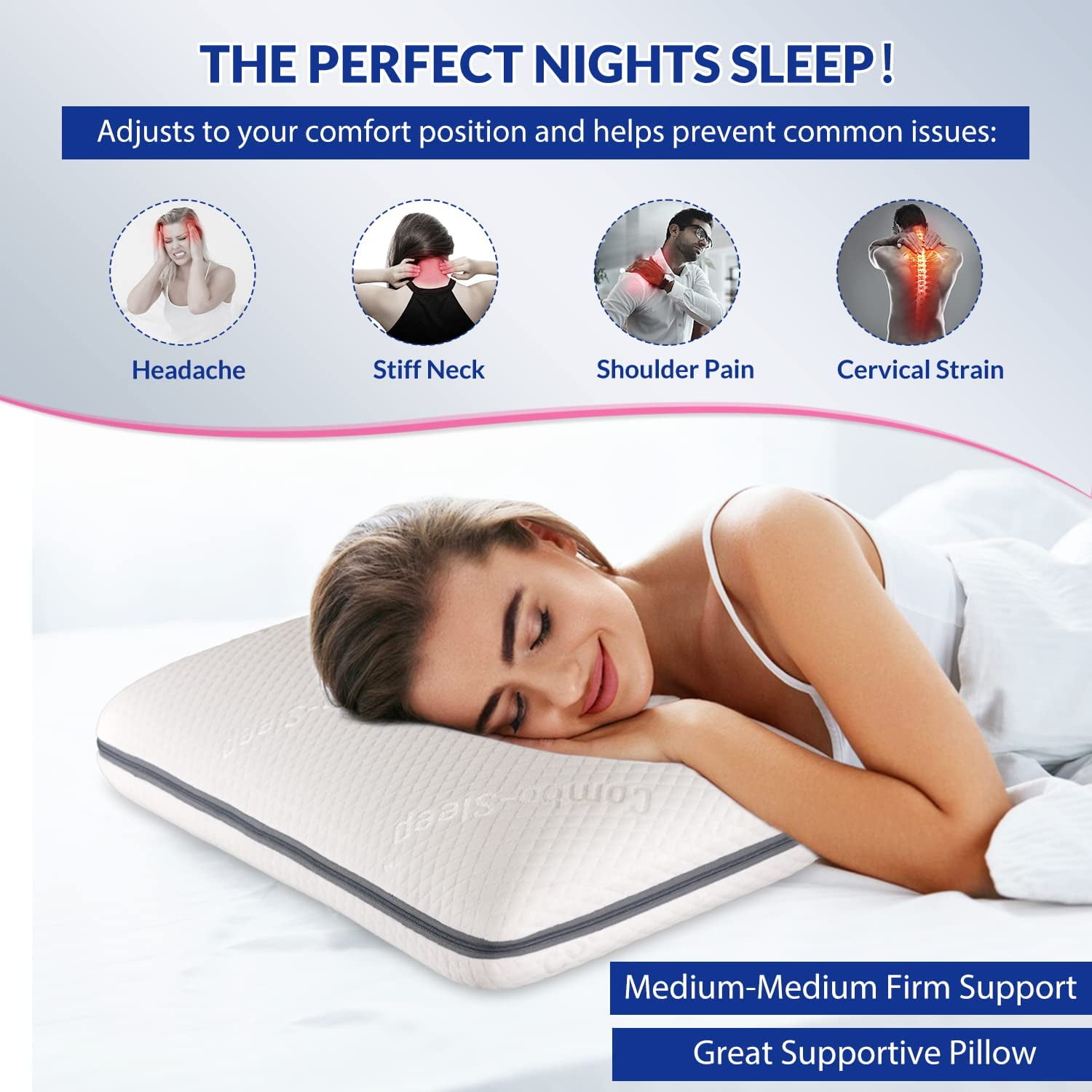 Welltop Memory Foam Pillow for Neck Pain Relief, Ergonomic