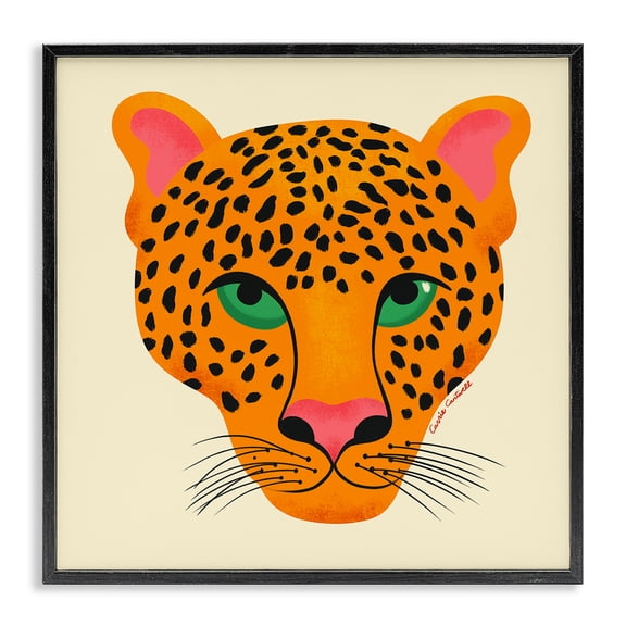 Stupell Industries Modern Leopard Wildlife Face Animals Painting Black Framed Art Print Wall Art, 12 x 12