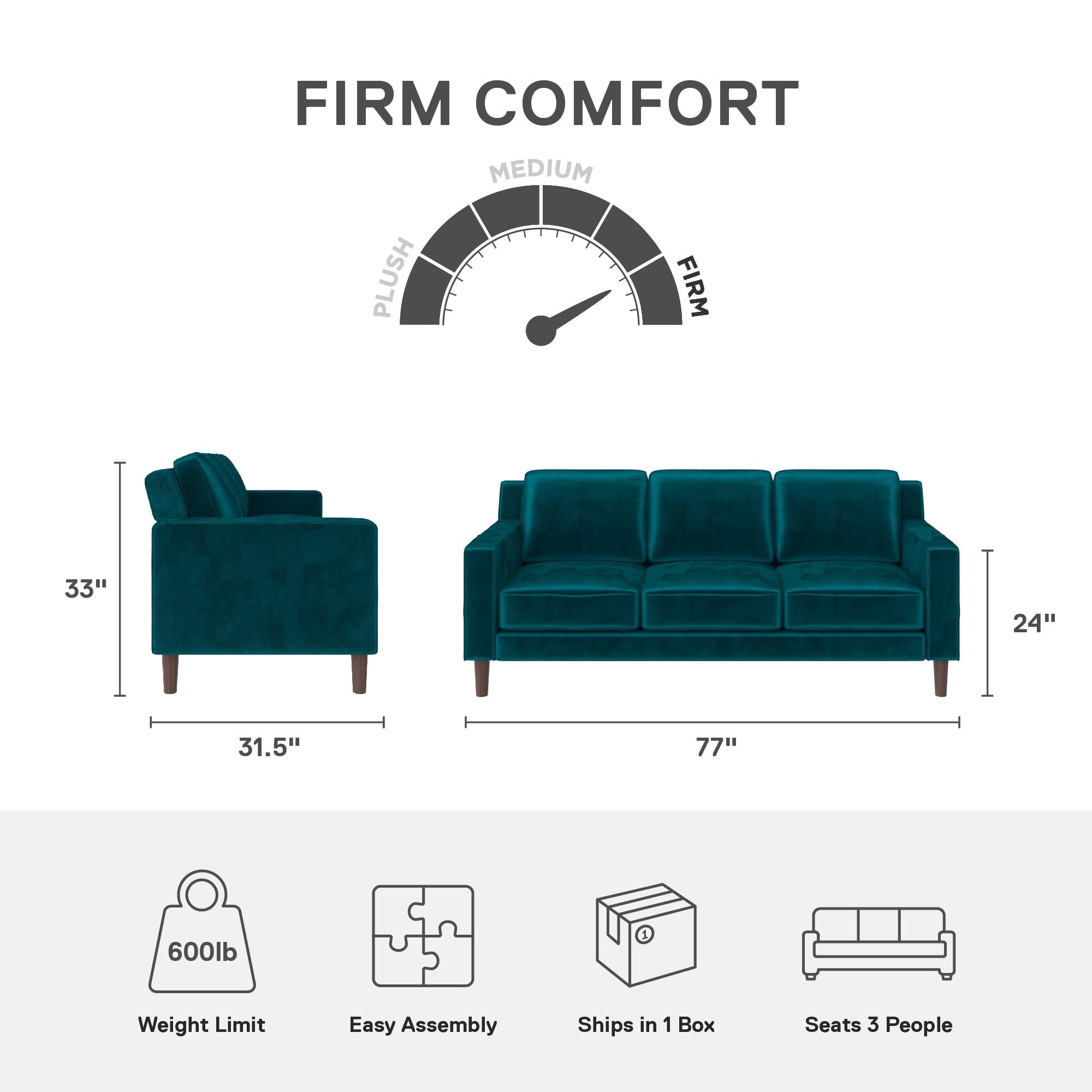 DHP Bryanna 3 Seater Sofa , Green Velvet