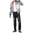 thumbnail image 2 of INSPIRE CHIC Holographic Baseball Jacket for Men's Zipper Disco Metallic Bomber Jacket Silver L, 2 of 4