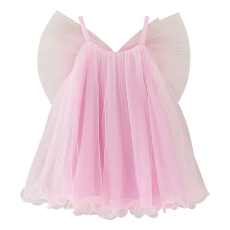 

B91xZ Floral Dress Toddler Girls Sleeveless Solid Colour Tulle Ruffles Princess Dress Dance Little Girls Fall Clothes Size 5 Pink 4-5 Years