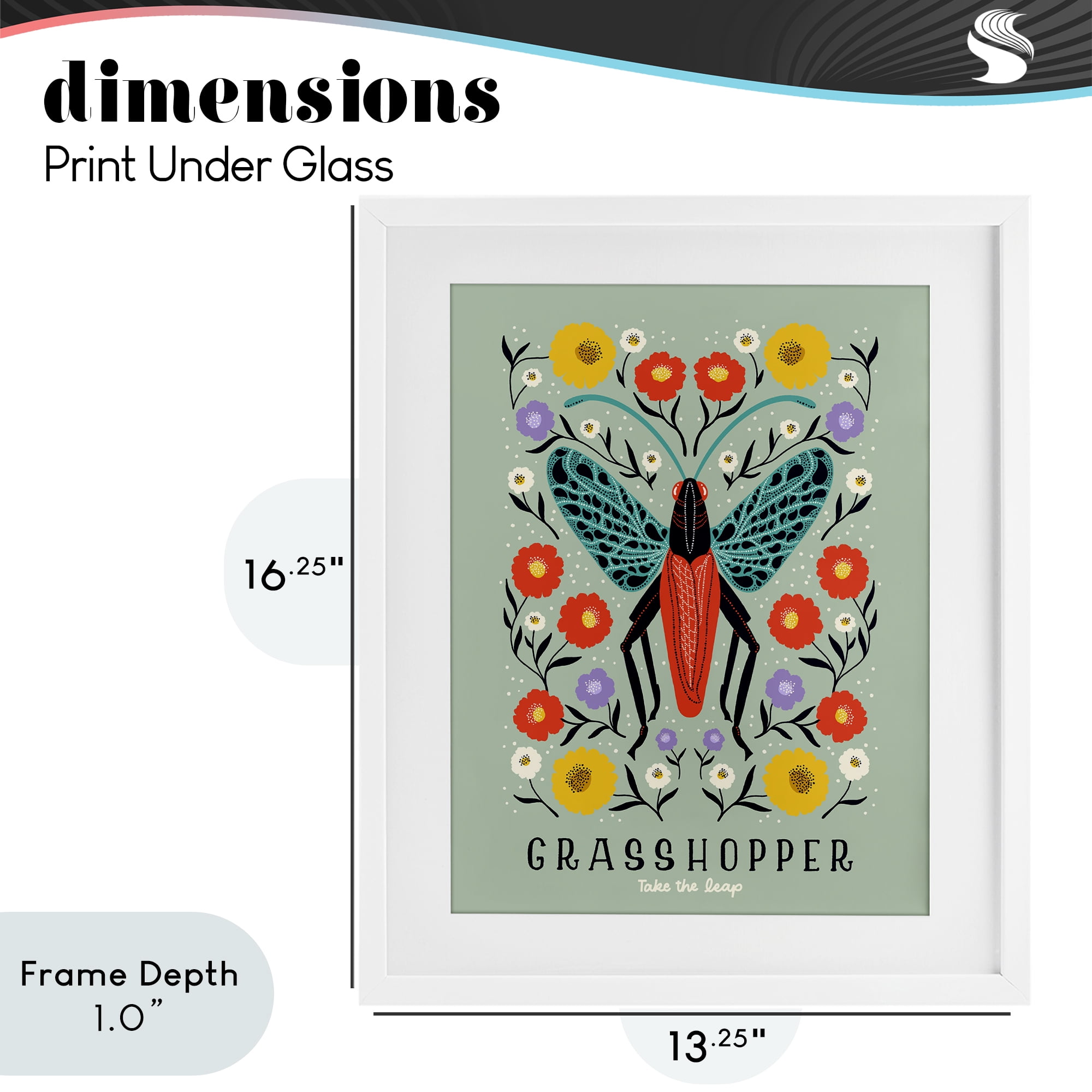 Stupell Industries Symmetrical Grasshopper with Blooms White Framed Print Under Glass, design by Indira Prieto | IndySign